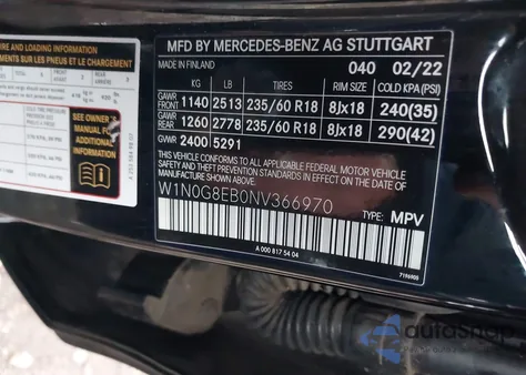 2022 Mercedes-Benz Glc 300 4Matic Suv from USA, damaged, VIN W1N0G8EB0NV366970